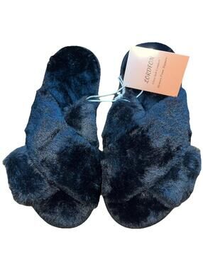 LORDFON Open Toe Cross Band Womens Fluffy Slip Ons Small 5/6